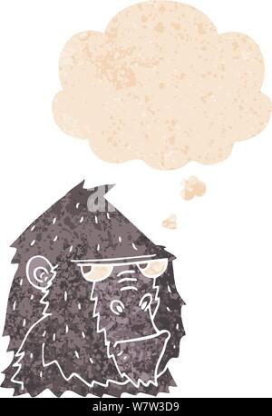 cartoon gorilla with thought bubble in grunge distressed retro textured style Stock Vector