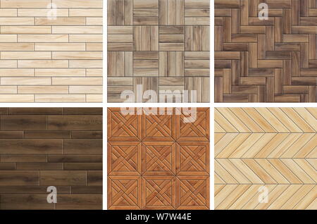 Collection of high resolution wooden parquet patterns. Seamless textures of different wood Stock Photo