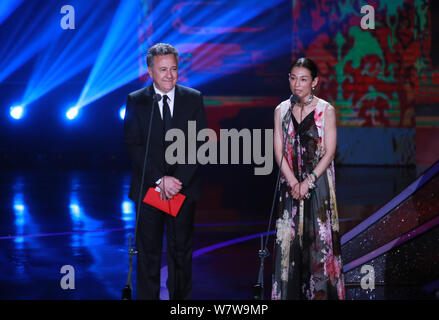 Japanese actress Honami Suzuki, right, attends the awards ceremony of ...