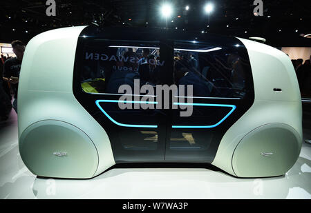 A Volkswagen driverless Sedric concept car is on display during a launch event of Volkswagen ahead of the 17th Shanghai International Automobile Indus