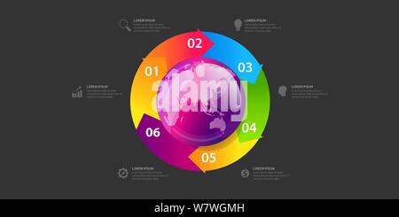 Business global infographic banner of globe map. Business global template with circles. Can be used for workflow layout, banner, diagram, web design Stock Vector