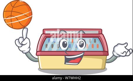 With basketball ice cream freezer isolated the mascot Stock Vector