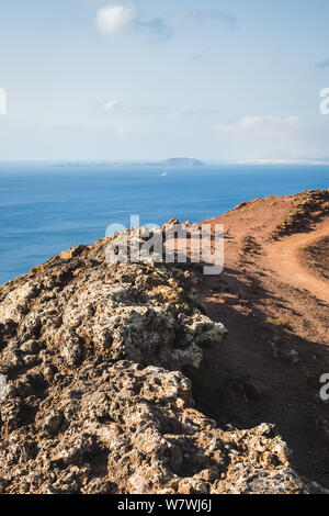 Summer landscape from the top of the volcan in Lanzarote island Stock Photo