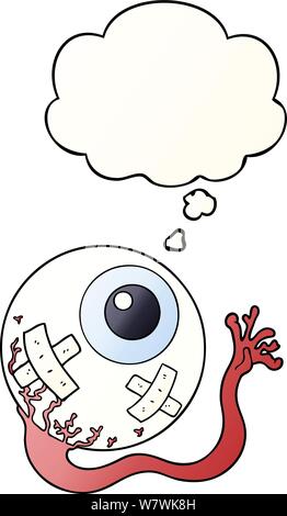 cartoon injured eyeball with thought bubble in smooth gradient style Stock Vector