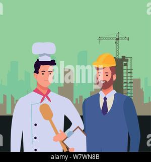 Professionals workers couple smiling cartoons Stock Vector
