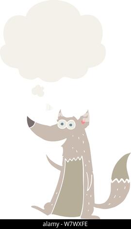 cartoon wolf with thought bubble in retro style Stock Vector