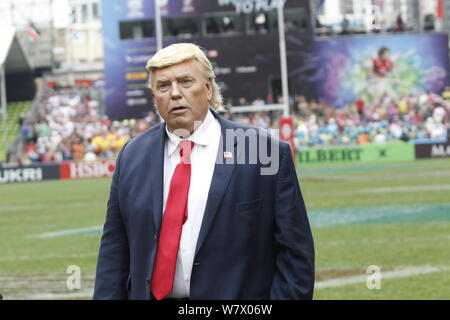 An entertainer resembling U.S. President Donald Trump is pictured during the Hong Kong Sevens 2017 in Hong Kong, China, 8 April 2017. Stock Photo