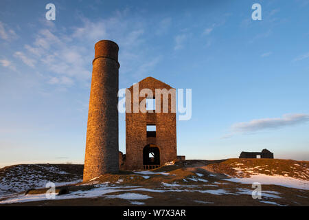 Magpie Mine, an abandoned lead mine, in morning light. Peak District National Park, Derbyshire, UK. March. Stock Photo