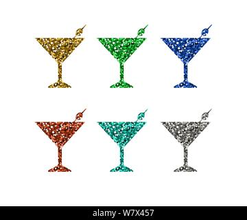 Abstract martini icons set. Silhouette with tinsel. Vector illustration. Stock Vector