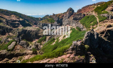 Drone aerial view of 'Ninho da Manta' viewpoint in 'Pico do Areeiro', Madeira island, Portugal Stock Photo