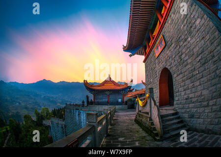 --FILE--View of the Western Shaolin Temple in Baihe village, Zhongshan town, Chongqing, China, 27 March 2016.   Monks showed off their kung fu skills Stock Photo