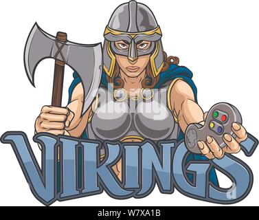Viking Trojan Celtic Knight Gamer Warrior Woman Stock Vector