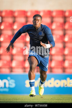 Marc Guehi of Chelsea U21 pre match during the The Leasing.com Trophy group stage match between Swindon Town and Chelsea at the County Ground, Swindon Stock Photo