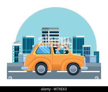 Man driving car vehicle sideview cartoon Stock Vector