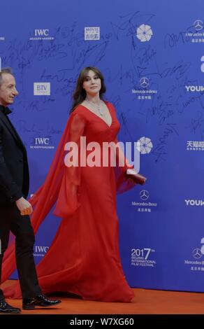 Italian actress and model Monica Bellucci arrives on the red carpet for the closing ceremony of the 7th Beijing International Film Festival in Beijing Stock Photo