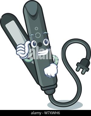 Thumbs up straightener on the table makeup cartoon Stock Vector
