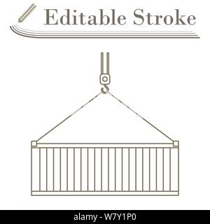 Crane Hook Lifting Container. Editable Stroke Simple Design. Vector Illustration. Stock Vector