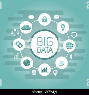 Big data concept surrounded computer files documents on green Stock Photo