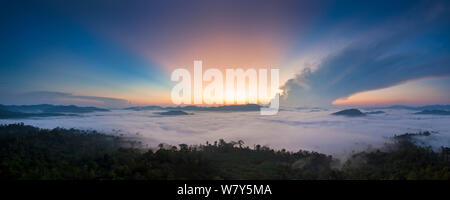 View over lowland dipterocarp rainforest at dawn. Danum Valley, Sabah, Borneo, May 2011. Stock Photo