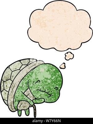 cute cartoon old turtle with thought bubble in grunge texture style Stock Vector