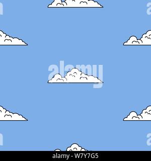 Vintage game art background style blue sky and clouds. Seamless background for 8 bit game style. Stock Vector