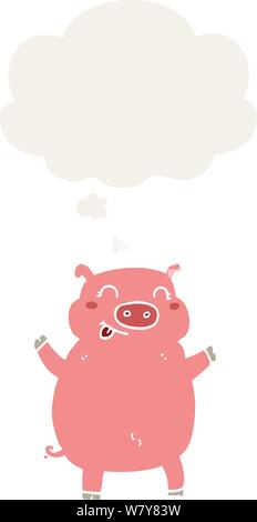 cartoon pig with thought bubble in retro style Stock Vector