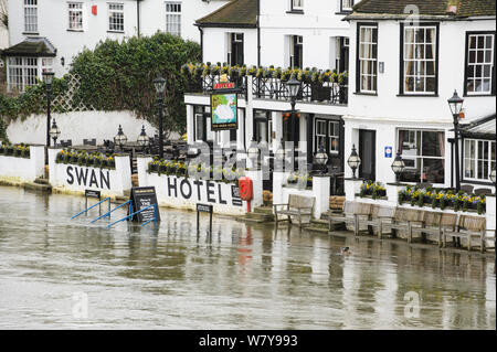 Floodwater from River Thames outside hotel, Staines, Surrey, UK, February 2014. Stock Photo