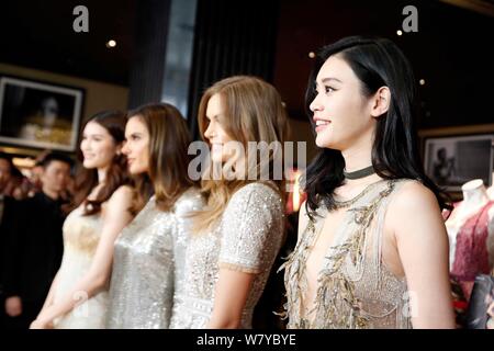 (From left) Chinese model He Sui, Brazilian model Alessandra Ambrosio, Danish model Josephine Skriver, and Chinese model Xi Mengyao, better known as M Stock Photo