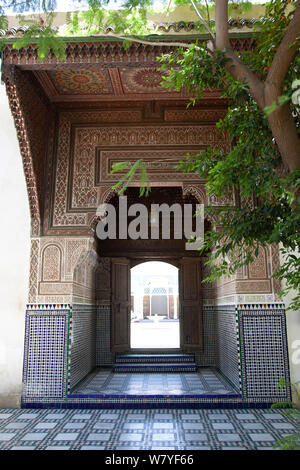 Bahia Palace Garden Passage to Grand Courtyard in Marrakech, Medina - Morocco Stock Photo
