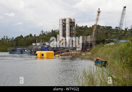 Kivuwatt biogas plant under construction. The plant will remove methane from the waters of Lake Kivu and power three genrators to produce 26MW of electricity. Kibuye, Rwanda. November 2014.