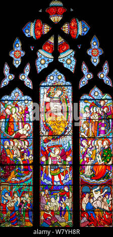 The 'Last Judgement', Clayton and Bell, a stained glass window in memory of Sir Anthony Lechmere, St Mary's Church, Hanley Castle, Worcestershire, UK Stock Photo