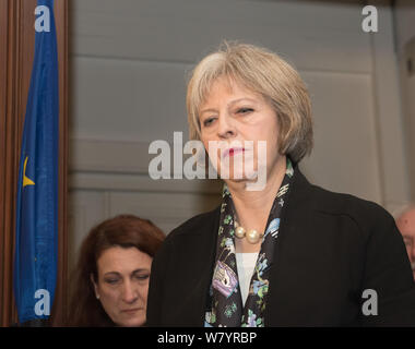 French Embassy, 58 Knightsbridge, London, UK. 16th November, 2015.  Home Secretary Theresa May joins French Ambassador to London Sylvie Bermann for  m Stock Photo