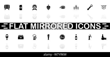 Beer icons - Black symbol on white background. Simple illustration. Flat Vector Icon. Mirror Reflection Shadow. Can be used in logo, web, mobile and U Stock Vector