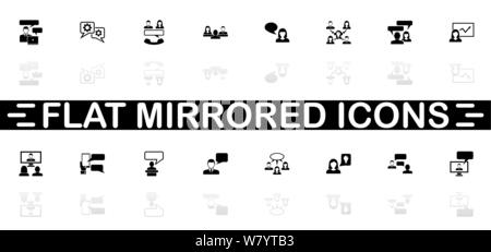 Business Communication icons - Black symbol on white background. Simple illustration. Flat Vector Icon. Mirror Reflection Shadow. Can be used in logo, Stock Vector