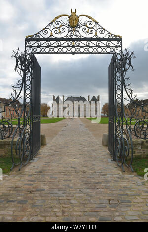 Entrance to Haras Du Pin, France&#39;s oldest national stud, Le Pin-au-Haras, Orne, Lower Normandy, France, November. Stock Photo