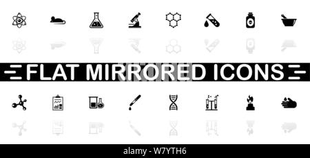 Chemical icons - Black symbol on white background. Simple illustration. Flat Vector Icon. Mirror Reflection Shadow. Can be used in logo, web, mobile a Stock Vector