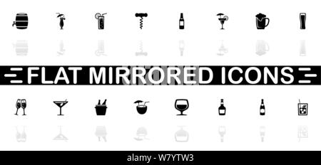 Alcoholic icons - Black symbol on white background. Simple illustration. Flat Vector Icon. Mirror Reflection Shadow. Can be used in logo, web, mobile Stock Vector