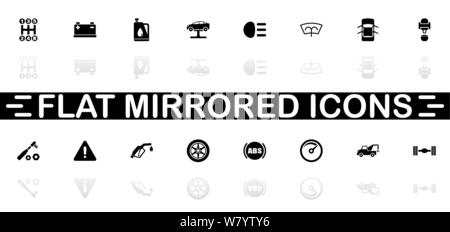 Car icons - Black symbol on white background. Simple illustration. Flat Vector Icon. Mirror Reflection Shadow. Can be used in logo, web, mobile and UI Stock Vector