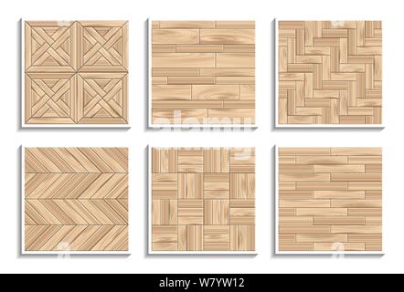 Set of seamless parquet textures. 3D patterns of wood materials Stock Vector