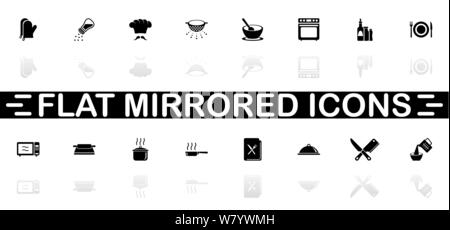 Cooking icons - Black symbol on white background. Simple illustration. Flat Vector Icon. Mirror Reflection Shadow. Can be used in logo, web, mobile an Stock Vector