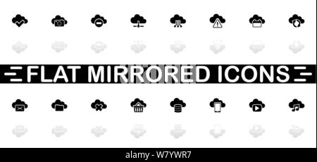 Computing Cloud icons - Black symbol on white background. Simple illustration. Flat Vector Icon. Mirror Reflection Shadow. Can be used in logo, web, m Stock Vector