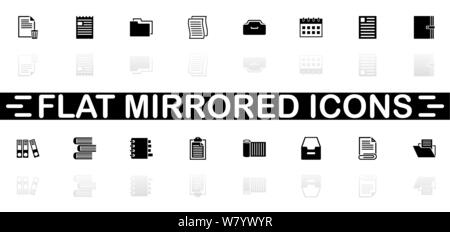 Documents icons - Black symbol on white background. Simple illustration. Flat Vector Icon. Mirror Reflection Shadow. Can be used in logo, web, mobile Stock Vector