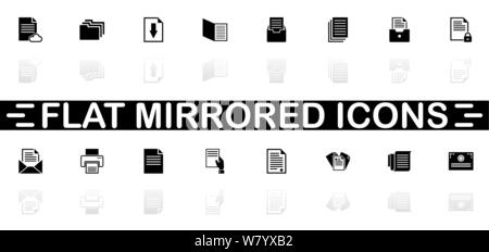 Documents icons - Black symbol on white background. Simple illustration. Flat Vector Icon. Mirror Reflection Shadow. Can be used in logo, web, mobile Stock Vector