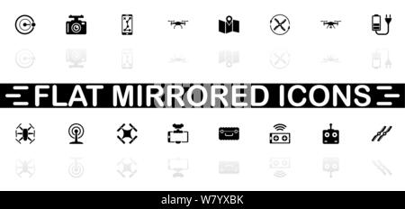 Drone icons - Black symbol on white background. Simple illustration. Flat Vector Icon. Mirror Reflection Shadow. Can be used in logo, web, mobile and Stock Vector