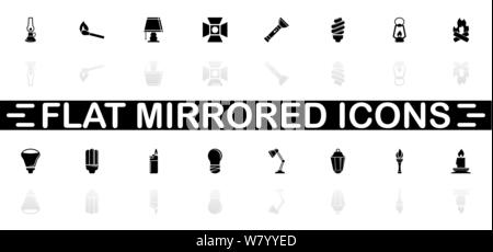 Light Source icons - Black symbol on white background. Simple illustration. Flat Vector Icon. Mirror Reflection Shadow. Can be used in logo, web, mobi Stock Vector