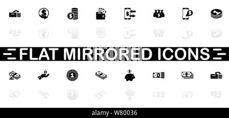 Currency icons - Black symbol on white background. Simple illustration. Flat Vector Icon. Mirror Reflection Shadow. Can be used in logo, web, mobile a Stock Vector