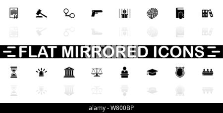 Law Justice icons - Black symbol on white background. Simple illustration. Flat Vector Icon. Mirror Reflection Shadow. Can be used in logo, web, mobil Stock Vector