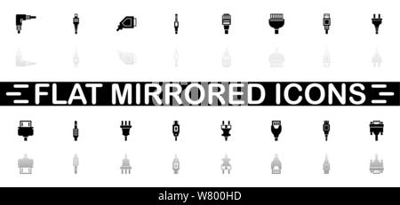 Plug icons - Black symbol on white background. Simple illustration. Flat Vector Icon. Mirror Reflection Shadow. Can be used in logo, web, mobile and U Stock Vector