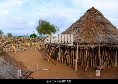 Traditional house in Hamer village. Lower Omo Valley. Ethiopia, November 2014 Stock Photo