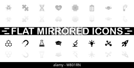 Science icons - Black symbol on white background. Simple illustration. Flat Vector Icon. Mirror Reflection Shadow. Can be used in logo, web, mobile an Stock Vector